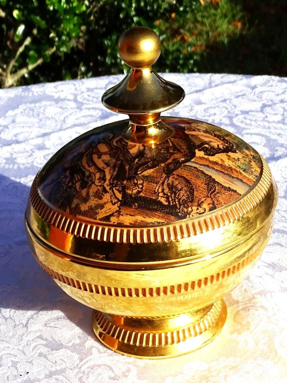 Florentine Italy Candy Dish with Lid 7" x 5"